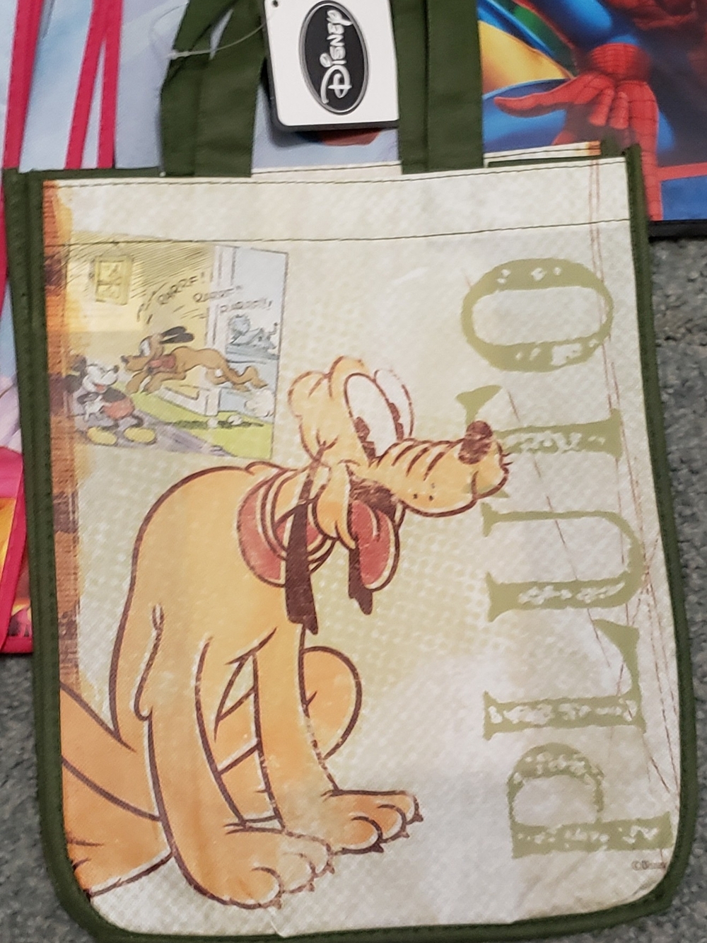 NWT - Disney Pluto Canvas Tote Bag - Yellow, Green, Brown 13x10.5x4.5